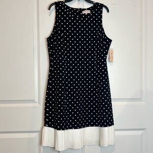 NWT Nanette Nanette Lepore Black White Polka Dot Pleated Hem Sleeveless Dress 14